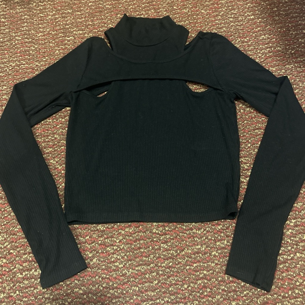 Black Cut-Out Long Sleeve Top